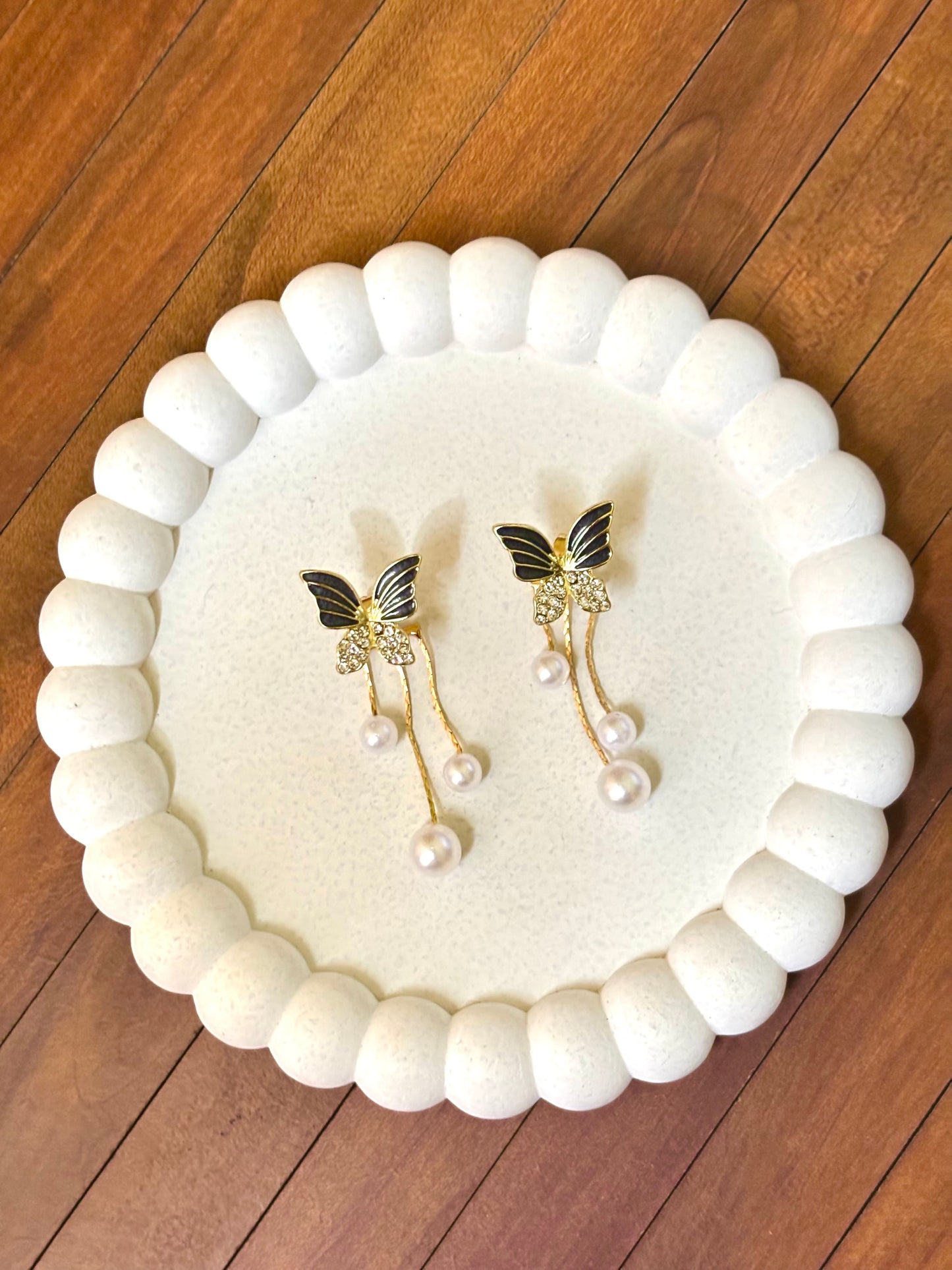 Butterfly Pearl Drop Anti-Tarnish Earrings