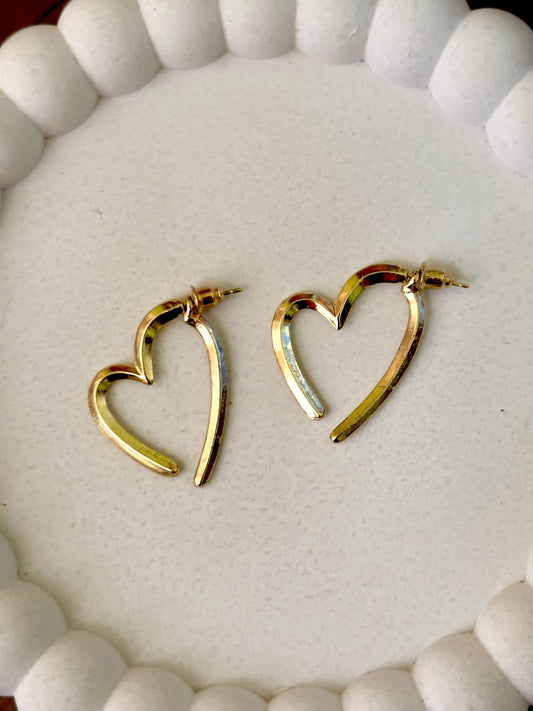 Golden Open Heart Hoop Anti-Tarnish Earrings