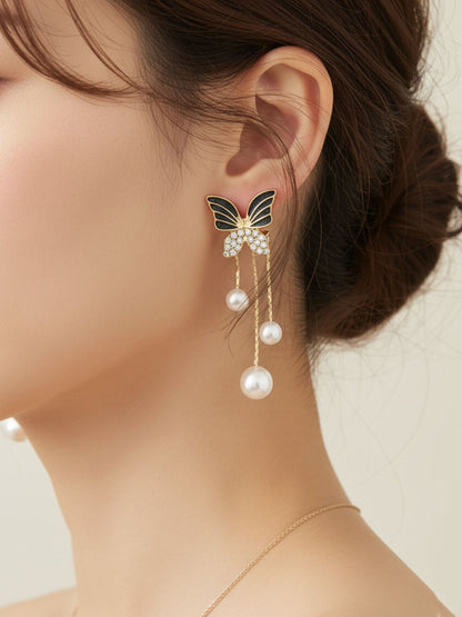Butterfly Pearl Drop Anti-Tarnish Earrings