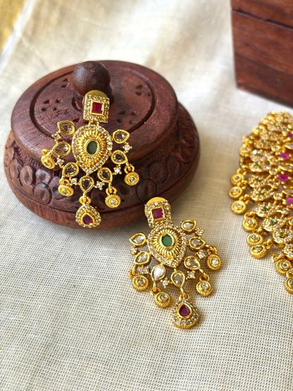 Premium Antique Matte Finish Necklace Set Ruby Emerald