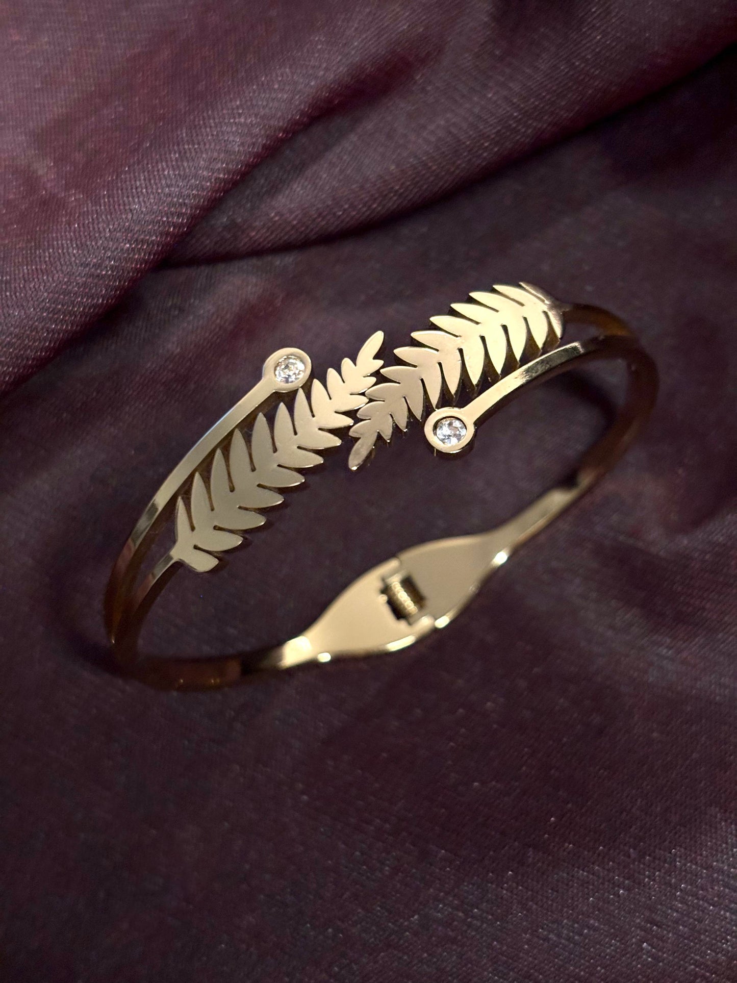 Fern Leaf Stainless Steel Gold-Plated Anti-Tarnish Cuff Bracelet