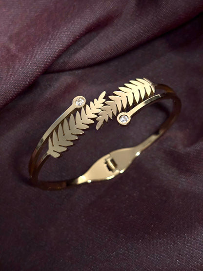 Fern Leaf Stainless Steel Gold-Plated Anti-Tarnish Cuff Bracelet