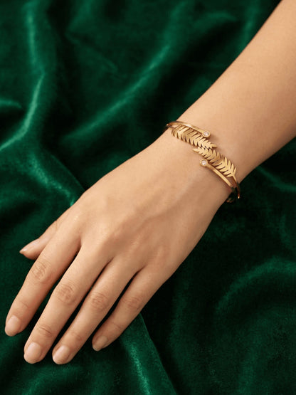 Fern Leaf Stainless Steel Gold-Plated Anti-Tarnish Cuff Bracelet